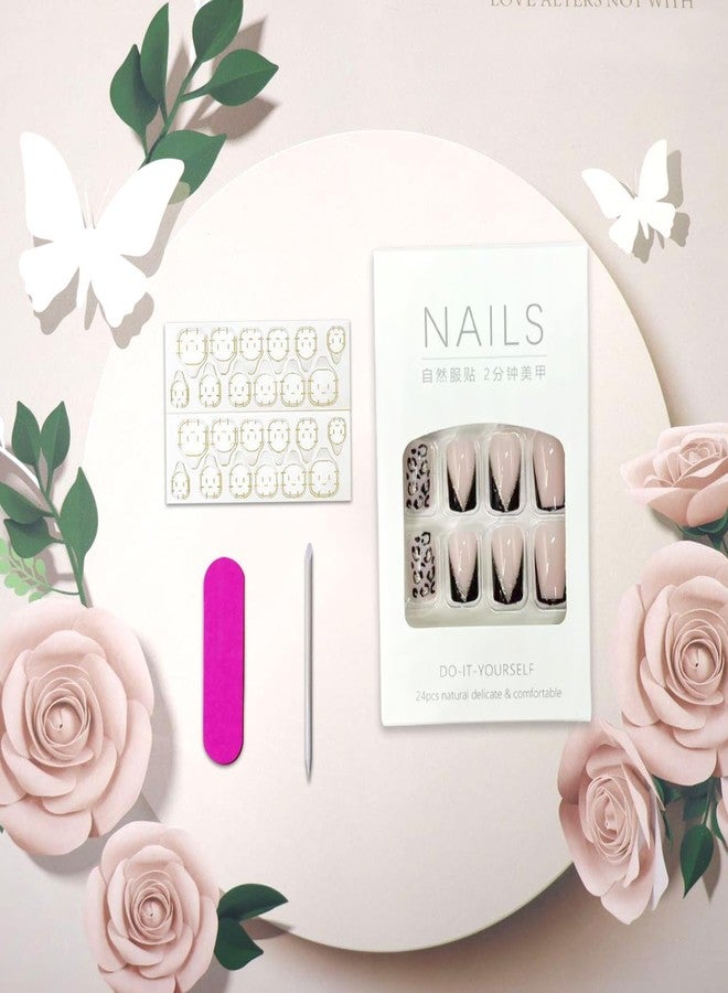 Vopintpy Leopard Print French Tip Press on Nails Medium Square Fake Nails with Design Glossy Acrylic Glue on Nail Reusable Full Cover Artificial Stick on Nail for Women DIY Manicure - Image 5
